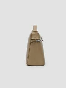 1 pieza Bolso de hombro cuadrado de unicolor con textura de grano de litchi en PU, pequeño bolso de mano para mujer, adecuado para combinar con diaria, salidas, compras, fiestas, bol - Caqui - Ver 5