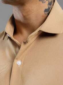 Men's Kit: Short-Sleeved Shirt With Italian Collar And Plain Shorts. Premium Set, Comfortable, Lightweight And Cool, Perfect For Summer, New Year's Eve And Christmas. - 米色 - 查看 3