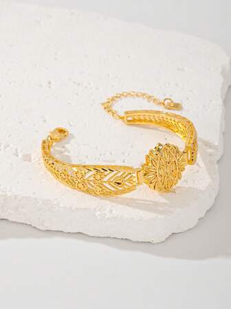 1 pieza Brazalete de lujo de moda para mujer, material de cobre chapado en oro de 24K