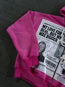 Men's High-Street Dark-Style Pants With Patchwork Embroidery Hoodie Design Relaxed-Fit Casual Pants Sweatshirt - 粉紅色上衣 - 查看 5