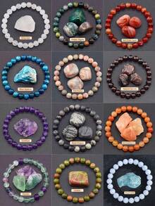 1条6/8/10毫米天然石珠手链，可选虎眼石/玛瑙/水晶/黑曜石，具有增强能量和智慧的疗愈功效，可叠戴，适合青少年，日常佩戴，派对，礼品，手工饰品 - 彩色 - 查看 1