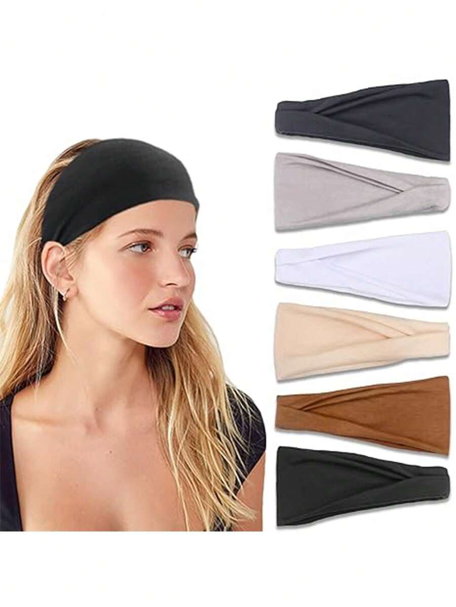 6 قطع شريط رأس مرن للنساء، شرائط رأس مرنة عالية الجودة مانعة للانزلاق، شرائط رأس رياضية ماصة، شرائط رأس ناعمة ملتوية، مناسبة للحياة اليومية والرياضة والموضة والتمرين والسفر أو الجري في فصل الشتاء لتدفئة الرأس