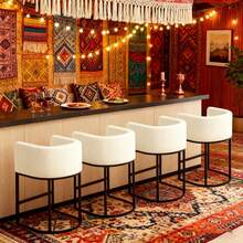 26" H Counter Height Bar Stools Set Of 1/2/3/4, Modern Upholstered Barrel Stools With Backrest And Armrests, Linen Fabric Kitchen Island Barstools With Sturdy Metal Frame, Support 450 LBS - Màu be - Xem 1