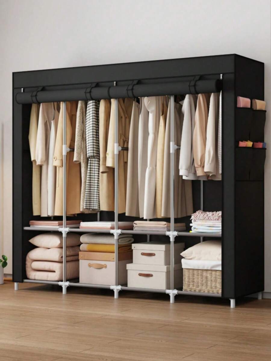 HOUSHELIF 1pc Rental Party Delight! Trending Fabric Wardrobe, Large Size For Hanging And Folding, Steel Pipe Reinforcement For Extra Stability, Low-Cost Bedroom Storage Upgrade, Absolutely Amazing, Portable Closets