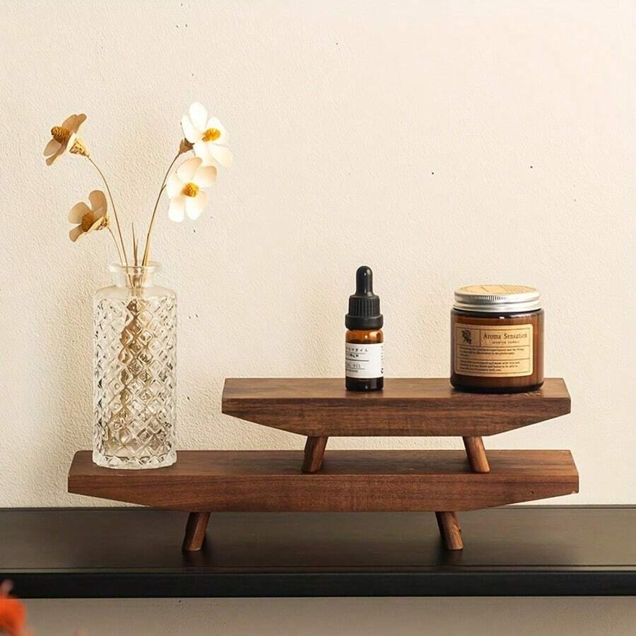 1pc Solid Decorative Tray, Vintage Geometric Crafted Design, Suitable For Living Room, Entryway, Bathroom - Key Holder, Jewelry & Skincare Storage Box, Home Decor, Aesthetic Room Arrangement, Makeup Display Tray , Room Decor - Multicolor - View 1