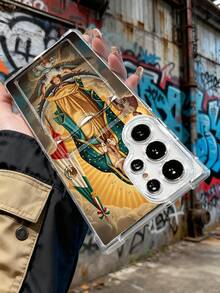 1 pieza Funda protectora, carcasa transparente con ranura para tarjeta, funda de TPU antiimpacto "diseño de la Virgen de Guadalupe con bandera mexicana, arte religioso y estilo minimalista, ideal para mujeres y personas devotas, regalo festivo" compatible con iPhone16/15/14/13/12/11/XS/XR/X/PLUS/PRO/PROMAX, compatible con Galaxy A21/A24/A25/A32/A34/A35/A54/A55, Galaxy S25/S24/S23/S22/S21 Ultra/Plus, agarre cómodo, regalo festivo para amigos, novia, novio, familia - transparente - Ver 4