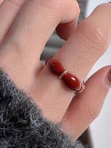 1 PC Gold Plated Floral Ring Open Adjustable Design Red Enamel Accents Irregular Flower Shape Stackable Vintage Style Jewelry For Women Daily Wear Wedding Party Festival Gift