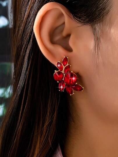 1 Pair Fashionable, Exquisite, Luxurious, Elegant Women's Earrings, Round Faux Gemstone Design, Eye-Catching Party Accessory