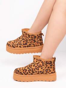 Botas de inverno quentinhas e aconchegantes, com forro macio e sola grossa. - Leopardo - Ver 2
