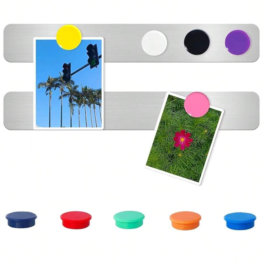 Magnetic Board Frameless Stainless Iron Board Strips Magnetic Strips With Adhesive BacFKing Magnet Board Magnetic Bulletin Board Bar Memo Board With 10pcs Colorful Magnets For Home Office (2PCS){Inchsize_nameinch:Inch2pcsIronstrip-10pcs2.6cm10colormagnetinch} - 2條鐵條-10條2.6公分10色磁鐵 - 查看 1