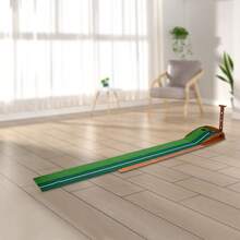 Indoor Golf Putting Practice Mat And Practice Equipment With Automatic Return Training Assistance, Putting Training Equipment With Aiming Line, Dual Hole Design - Wood+Green - View 7