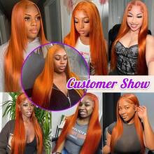Uveous 34 Inch Ginger Wig Human Hair 13x4 250% Density Straight Ginger Orange Lace Front Wigs Human Hair 350 Colored HD Transparent Lace Frontal Wig Human Hair Orange Wigs Pre Plucked With Baby Hair - S350 - 查看 9