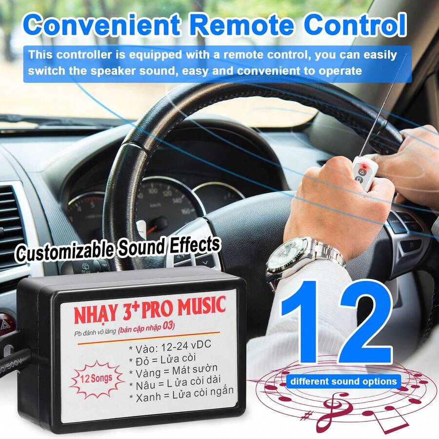 Controlador de bocina de coche Altavoz de bocina eléctrica Unidad de control de sonido con 8 efectos de sonido Control remoto de conmutación 12-24 V para coche camión barco marino - Negro - Ver 1
