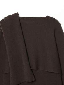 DEEKA Autumn/Winter New Slouchy Scarf Poncho Crew Neck Long Sleeve Short Knitted Cardigan Outerwear - Dark Brown - View 10