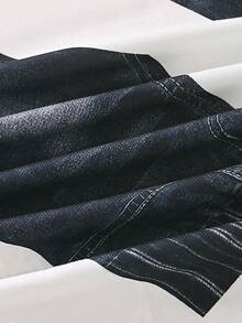 2pcs/Set Teen Girl Black Letter Print T-Shirt And Heart Print Wide Leg Jeans Pants - Black - View 8