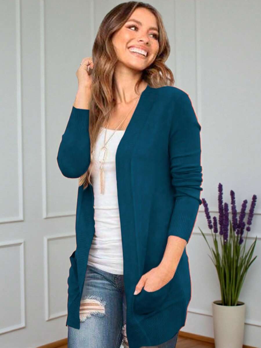 Suéter Cardigan Dama Comodo De Moda #SensaciónDelujo #EstiloRomanticoDeSanValentín - Azul Petroleo - Ver 1