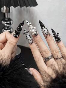 30 Pcs/Box Silver And Black European And American Style Pierced Nail Art Decorations With Metal Studs Punk-Style DIY Nail Rings Minimalist 3D Multifunctional Nail Jewelry Y2K Metallic Nail Accessories Nail Salon Artistic Decoration Nail Flash Metal Diamond Nail Gems Nail Supplies Nail Charms False Nail Decoration Accessories