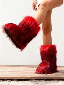 New Winter Warm Plush Faux Fur Snow Boots For Women - Dark Grey & Brown & Black Ankle Booties With Soft Lining, Cozy Slip-On Design For Cold Weather Outdoor & Indoor Wear Unisex Short Ankle Faux Raccoon Fur Snow Boots - Solid Classic Color, Super Smooth Fur Touches The Ground, Perfect For Christmas & Halloween, Y2K Style! Y2K Fashion Men's & Women's Snow Boots - Faux Raccoon Fur, Silky Smooth Floor-Reaching Fur, Solid Classic Shade, Ideal For Christmas & Halloween! Short Ankle Unisex Snow Boots With Faux Raccoon Fur - Solid Classic Color, Ultra-Smooth Fur Hits The Ground, Must-Have For Christmas & Halloween, Edgy Y2K Vibe! Christmas & Halloween Essential Faux Raccoon Fur Snow Boots (Unisex) - Solid Classic Hue, Smooth Fur Touches The Floor, Stylish Y2K Look! Y2K Short Ankle Snow Boots For Men & Women - Faux Raccoon Fur, Super Smooth Floor-Length Fur, Solid Classic Color, Great For Christmas & Halloween Celebrations! - 紅色 - 查看 6
