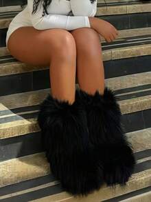 New Winter Warm Plush Faux Fur Snow Boots For Women - Dark Grey & Brown & Black Ankle Booties With Soft Lining, Cozy Slip-On Design For Cold Weather Outdoor & Indoor Wear Unisex Short Ankle Faux Raccoon Fur Snow Boots - Solid Classic Color, Super Smooth Fur Touches The Ground, Perfect For Christmas & Halloween, Y2K Style! Y2K Fashion Men's & Women's Snow Boots - Faux Raccoon Fur, Silky Smooth Floor-Reaching Fur, Solid Classic Shade, Ideal For Christmas & Halloween! Short Ankle Unisex Snow Boots With Faux Raccoon Fur - Solid Classic Color, Ultra-Smooth Fur Hits The Ground, Must-Have For Christmas & Halloween, Edgy Y2K Vibe! Christmas & Halloween Essential Faux Raccoon Fur Snow Boots (Unisex) - Solid Classic Hue, Smooth Fur Touches The Floor, Stylish Y2K Look! Y2K Short Ankle Snow Boots For Men & Women - Faux Raccoon Fur, Super Smooth Floor-Length Fur, Solid Classic Color, Great For Christmas & Halloween Celebrations! - 黑色 - 查看 4