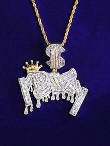 DUBSS 男士镶钻美元符号吊坠项链，5A级立方氧化锆镀金嘻哈饰品 - 字母 - 查看 4