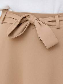 Tailored Midi A-Line Skirt With Belt - Beis - Ver 2