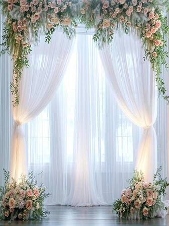White Chiffon Sheer Backdrop Curtain For Photography, Suitable For Wedding, Bride, Gift, Birthday Party, Christmas