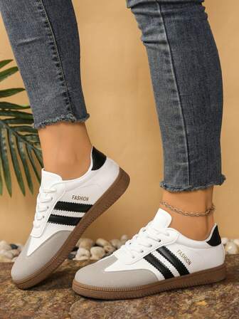 Dam multifunktionella modevänliga vardagsskor, platta halkfria snörningar med rund tå och gummisula, svarta och kakifärgade färgblock, dagliga matchningar, skor, vardagsskor, storlek 36-42