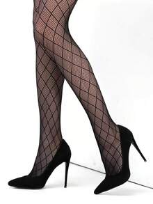 1 Pair Of New Plus Size Women's Sexy Fishing Net Socks, Nightclub Style Fishing Net Eye Hollowed Out Pantyhose