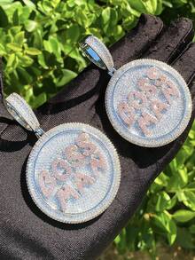 DUBSS 1 Piece Iced Out Boss Man Disc Necklace Pendant For Men 5A Cubic Zirconia Gold Plated Hip Hop Jewelry - Letter - View 2