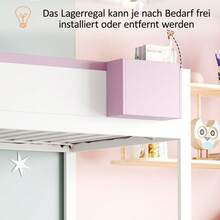 Children's Bunk Bed 90x200 Cm, Rabbit And Carrot Pattern, Practical Storage Ladder With Drawers, Slatted Bed Base And Removable Shelf - White+Pink - View 4