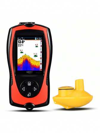 LUCKY FF1108-1CW 便携式无线探鱼器，探测范围 100 米，探测深度 45 米，2.4 英寸彩色屏幕，高清声呐鱼群探测器，钓鱼装备