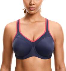 SYROKAN Women's Full Support High Impact Racerback Lightly Lined Underwire Sports Bra - True Navy - View 8