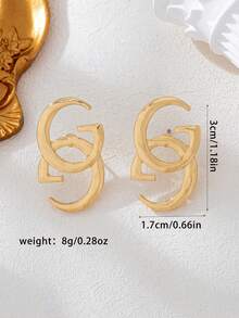 1 Pair Geometric Fashionable Letter Stud Earrings, Suitable For Daily Wear - Yellow Gold - View 5