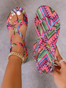 Women's Flat Sandals, Bohemian Style, Thin Strap Crisscross Design, Non-Slip Soft Sole, Lightweight And Comfortable, Versatile With Clothing. - 玫紅色 - 查看 6