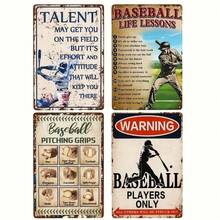 4pcs Vintage Metal Sign - Baseball Players Only Warning Poster, Wall Art For Home, Bar, Cafe, Coffee Shop, Aesthetic Room Decor, Holiday Ornaments, Christmas Halloween Gift, 8x12 Inches - Z022 - 查看 2