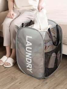 1pc Household Foldable Dirty Clothes Basket, Clothes Storage Basket ,Dirty Clothes Basket Barrel Laundry Basket Bathroom Dirty Clothes Storage Basket New Type Laundry Basket Foldable Popup Net Basket Dirty Clothes Basket With Handlelaundry Hamper,Washing Basketbathroom Organizer,Basket,Storage Basket,Foldable Laundry Basket - Multicolor - View 2