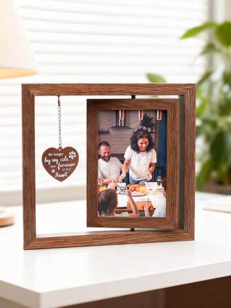 Marco de fotos giratorio retro de 6 pulgadas + colgante con forma de corazón, decoración del hogar multifuncional de estilo europeo y americano moderno para el escritorio del dormitorio, cabe fotos de 4"X6", regalo creativo para familiares y amigos