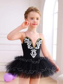 Mdnmd Ballet Leotards For Girls Ballerina Swan Lake Dance Pancake Platter Tutu Ruffle Sleeve Floral Print Gymnastics Leotard Ballet Tutu - 黑色 - 查看 5