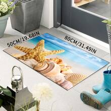 1pc Ocean Coastal Starfish Seashell Bathroom Rug, Non-Slip Washable Standing Mat, Fun Laundry Room Rug, Funny Shower Mat, Home Decor, Bathroom Rug, Bathroom Carpet