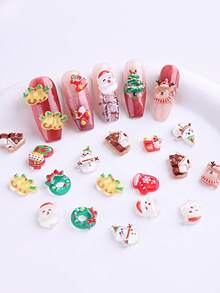 50/20pcs Christmas 3D Cute Nail Art Decorations Resin Santa Claus Snowman Bell Christmas Tree Random Pattern Nail Art Gem Kawaii Winter Christmas Nail Art Decorations DIY Nail Salon Accessories Nail Supplies - Multicolor - View 4