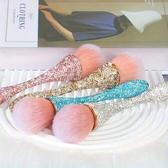 水晶镶嵌亚克力手柄美甲除尘刷，柔软不掉毛刷毛，多功能，可用于美甲、腮红、修容，闪亮水晶笔形设计，便携式美容工具刷