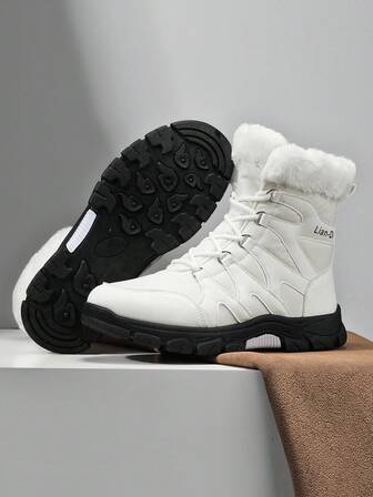 Herrsnökängor, nya höga vinterkängor med tjock pälsfodring och varma stövlar, läderstövlar med tjock sula och halkfria, vandringsskor för utomhusbruk med roterande knappdesign, klassiska stövlar med pälskrage till mitten av vaden, halkfria tjocka sular, superköldtåliga, is- och snövärldskompanion vintersnökängor för män