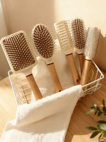 气垫发梳，1/2 件/套，木质和硅胶材质，气垫梳，滚轮梳，肋梳，空心梳，耐高温，多功能，超柔软长柄梳，适合个人和美发师使用，适用于卷发或直发。