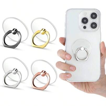 4Pcs Transparent Finger Ring Holder, Universal 360 Rotation Cell Phone Grip, Black, Silver, Gold