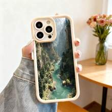 Cubierta de teléfono con borde negro diseño de paisaje montañoso con río verde para uso diario y viajes - Burdeos - Ver 4