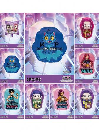 5PCS Cartoon Anime Figure Image K Pop DemonHunters Balloon Latex Balloon Set Originality Activity Decorations Atmosphere HUNTR Decorative Prop Christmas Stocking Fillers Valentine's Day Easter Theme Party Small Gifts Collecting Toys