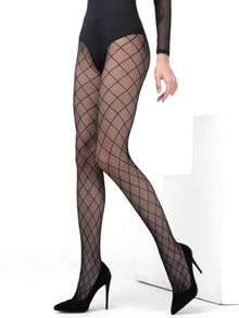 1 Pair Of New Plus Size Women's Sexy Fishing Net Socks, Nightclub Style Fishing Net Eye Hollowed Out Pantyhose