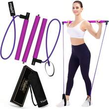 Viajero Pilates Bar Kit For Portable Home Gym Workout - 2 Latex Exercise Resistance Band - 3-Section Sticks - All-In-One Strength Weights Equipment For Body Fitness Squat Yoga With E-Book And Video - 紫色 - 查看 2