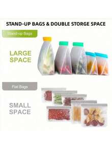 Reusable Silicone Food Storage Bags, Leak-Proof Reusable Freezer Bags, Travel/Home Food Preservation Bags - 1 Reusable Gallon Bag/1 Reusable Sandwich Bag/1 Reusable Snack Bag () - Multicolor - View 10