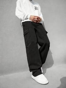 1pc Tween Boys' Comfortable Casual Loose Straight Leg Multi-Pocket Pants, Spring/Summer/Autumn